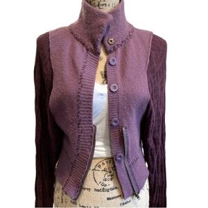 Free People batwing sweater zip button purple cardigan eggplant size medium